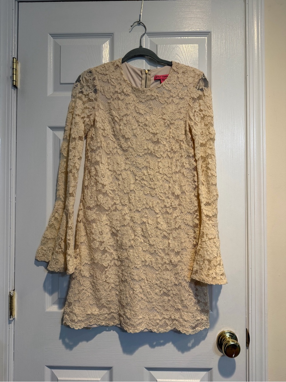 Betsey Johnson Cream Lace Long-Sleeve A-Line Dress